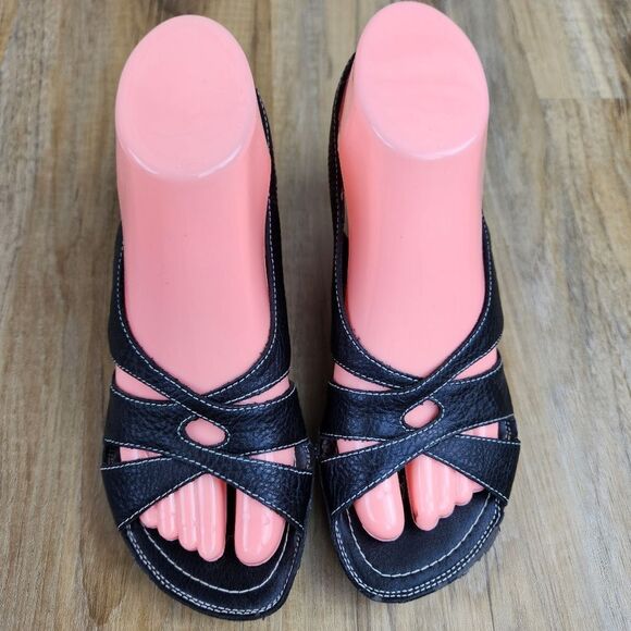 🐞Dockers Black Leather Wedge Sandals Size 6 - Picture 6 of 12